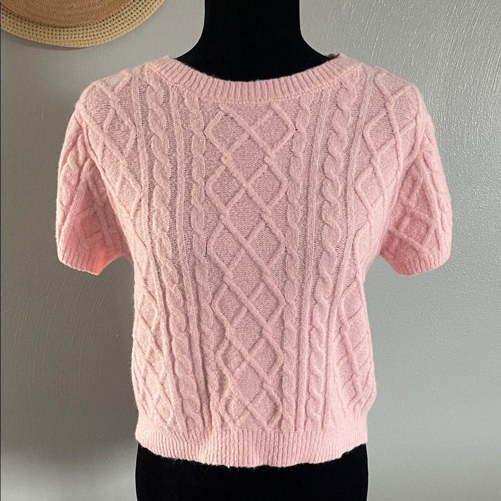 Blue Rain by Francesca’s Pink Cable Knit Short Sleeve Sweater M